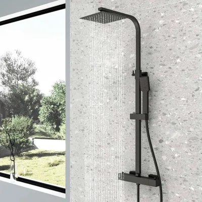 Produktbild von Duschsystem mit Thermostat Regendusche Duschset Duschkopf Handbrause und Duschstange Duschsäule für Dusche Duscharmatur