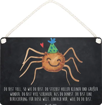 Produktbild von Mr. & Mrs. Panda Schild Spinne Agathe Party DIN A6 - Kreidetafel - Geschenk, Motivation, Glück, Selbstliebe, kleine aufmerksamkeit, Deko Wandtafel, Wunder, Türschild