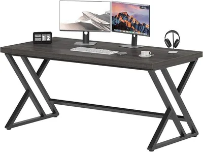 Produktbild von Moderner Computertisch Industrieller Heimbüro-Schreibtisch mit Stauraum, Metall-Holz, Schreibtisch Arbeitszimmer Computertisch für Schlafzimmer einfacher Gaming-Schreibtisch Dunkelgraue Eiche