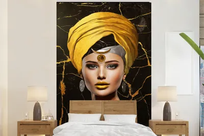 Produktbild von MuchoWow® Fototapete für Wohnzimmer oder Schlafzimmer Wandtapete Vinyl Motivtapete Frau - Abstrakt - Gelb - 170x260 cm - Wohnzimmertapete