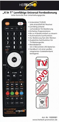 Produktbild von Pilot zdalnego sterowania HEITECH do Smart TV, DVD, SAT, odbiornika Uniwersalny pilot zdalnego sterowania