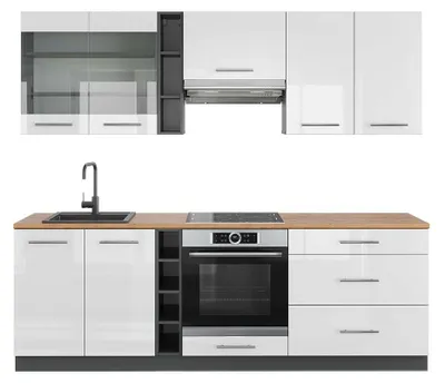 Zdjęcie produktu dla Szafka kuchenna Vicco Fame-Line Biały wysoki połysk/antracyt 235 cm , BP Dąb, Model 42342