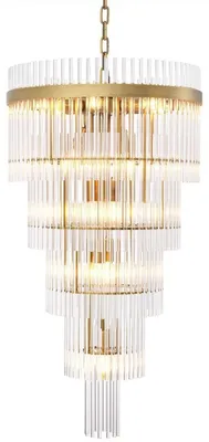 Produktbild von Casa Padrino Luxus Kronleuchter Antik Messingfarben Ø 49 x H. 93 cm - Moderner Metall Kronleuchter mit edlen Glasröhren - Luxus Kollektion