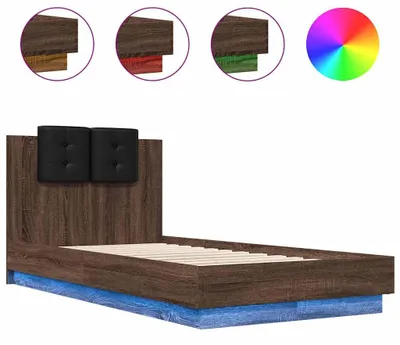 Obrázek produktu pro vidaXL Rám postele s čelem a LED světly hnědý dub 75x190 cm