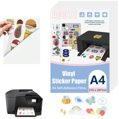 Imagen del producto de Papel adhesivo imprimible, vinilo, 12 hojas, para impresoras de inyección de tinta