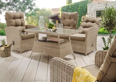 Produktbild von Destiny Loungeset MERANO 2 Sessel, 2er Sofa, 1 Tisch 120x77x66cm, pearl shell