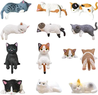 Produktbild von Katzenfiguren 12 Stück, Harz, Mini Tiere für Garten