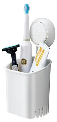Productafbeelding van Wandbevestigbare beker voor tandenborstels, zonder boren, met zuignap, grijs, plastic, 1 stuk