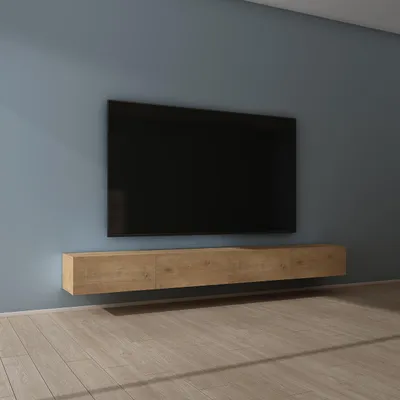 Produktbild von Mai & Mai Fernsehschrank Verdeckter Griff mit Soft-Close Lowboard Hängeschrank für Wohnzimmer in Kerneiche BTH: 280x40,2x30 cm Fernsehschrank02