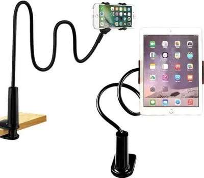 Produktbild von Universelle iPhone Smartphone Tablet Halter mit 2 Zahnhalterungen 360° Drehbar (Schwarz)