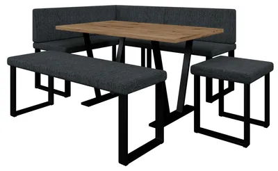 Produktbild von Ecke AKIKO Metal mit Tisch+Bänken-168x128 Rechts-Inari96 Stoff|Eckbankgruppe für Ihrem Esszimmer|Küche|modern|Sitzecke|Essecke
