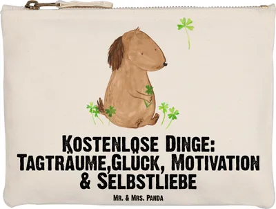 Produktbild von Mr. & Mrs. Panda Mäppchen Hund Kleeblatt Grösse XL Große - Weiß - Geschenk, Federtasche, Gratis, Liebe, Schlampermäppchen, beauty case, Bag, kosmetiktäschchen, Sprüche