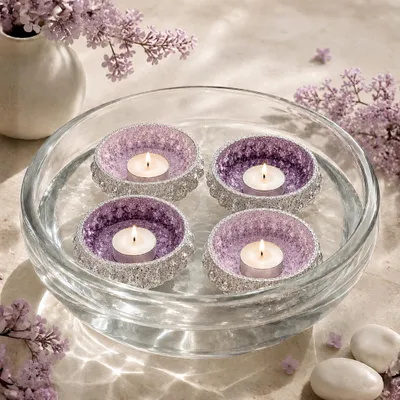 Produktbild von Schwimmschalen Lila aus Glas 4er Set, in Ø 8 cm