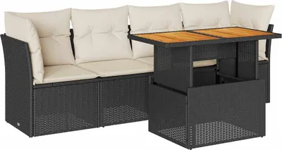 Produktbild von vidaXL 5-tlg. Garten-Sofagarnitur mit Kissen Schwarz Poly Rattan