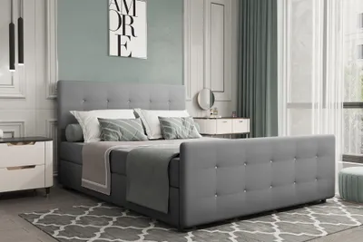 Produktbild von Boxspringbett Schlafzimmerbett MARKOS 200x220cm Stoff Soro Grau inkl. Bettkasten