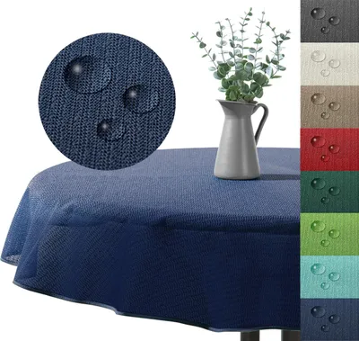 Produktbild von heimtexland ® Outdoor Tischdecke Gartentischdecke wasserfest wetterbeständig rutschfest waschbar Outdoortischdecke Weichschaum Garten Balkon Camping Party Tischdeko Typ883 dunkelblau 160 cm rund