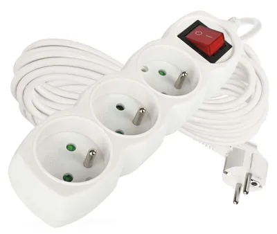 Prodlužovací kabel 10 m / 3 zásuvky / s vypínačem / bílý / PVC / 1,5 mm2