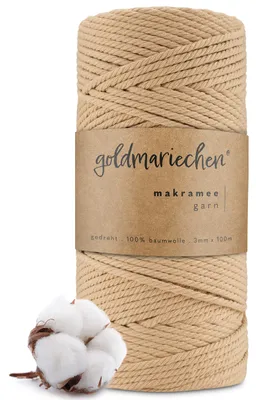 Produktbild von Makramee Garn (Vanille) 3mm x 100m - 100% Baumwolle - Makrameegarn Baumwollgarn für DIY-Deko Wandbehang, Blumenampel, Vorhang, Traumfänger