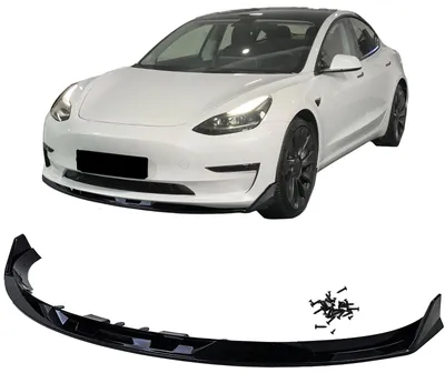 Productafbeelding van Voorbumperlip, spoiler, zwarte glansuitvoering, geschikt voor Tesla Model 3 vanaf 2018