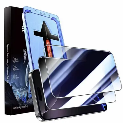 Produktbild von Sichtschutz Panzerglas für iPhone 14 Pro / 15 Pro – Anti-Spion Displayschutzfolie mit Montagerahmen, 9H Hartglas, Blendschutz, Kratzfest