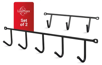 Wandhaken Set 2er-Pack, 5+3 Haken, Schwarz, Metall