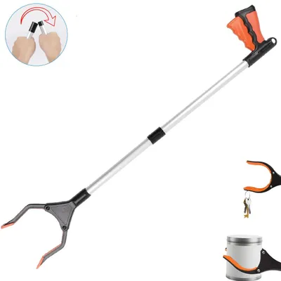 Produktbild von Greifzange 81 cm – Müllgreifer mit langem Griff – faltbare Greifhilfe mit 360° drehbarem Greifkopf – Aufhebehilfe für Garten & Haushalt – Orange