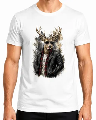 Productafbeelding van Hirsch Lustig: Lederjas, zonnebril, traditioneel shirt, leren broek, heren T-shirt, wit, maat L
