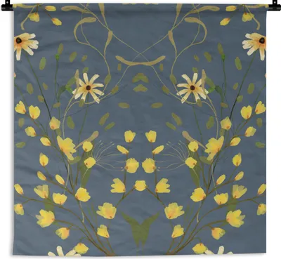 Produktbild von MuchoWow® Wandteppich Wandbehang Grau - Pastell - Blau - Blumen 60x60 cm Tapisserie Dekoration Wandtuch - Dekorationen - Wand Decke