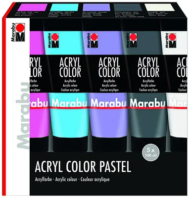 Produktbild von Marabu Acrylfarbe "AcrylColor" PASTELL 5er Set samtmatt