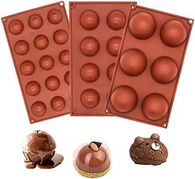 Produktbild von Muttertag 3 Stück Silikonform Kugel, Halbkugel Backform, Silikonform Kugel Schokolade, Mousse Form (6 Löcher Halbkreis Ø 6,7 cm 8Löcher Halbkreis Ø 5 cm 15Löcher Ø 4 cm)