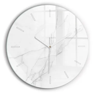 Produktbild von Wallfluent Große Wanduhr – Stilles Quarzuhrwerk - Uhr Dekoration Wohnzimmer Schlafzimmer Küche - Zifferblatt mit Striche - weiße Zeiger - 60 cm - Dekorativer Marmor