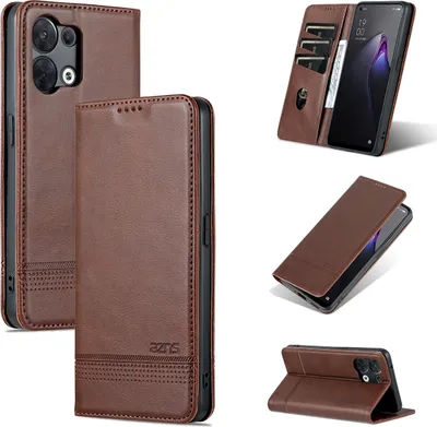 Image de Oppo Reno8 Housse en cuir, étui à rabat Portefeuille Fermeture magnétique Ständer Housse de protection pour Oppo Reno8 Café
