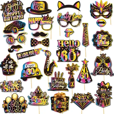 Geburtstags-Fotorequisiten-Set, 30 Stück, 60. Geburtstag