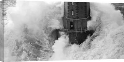Image de Peintures sur toile, Phare dans une mer agitée - Jean Guichard, La Jument - 70x35 cm