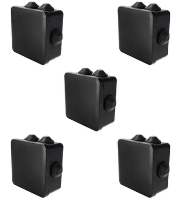 Image de 5 boîtiers hermétiques apparents avec presse-étoupes, fermeture à clic, 94 x 94 x 47 mm, IP55, noir, EDO777828, EDO Technic