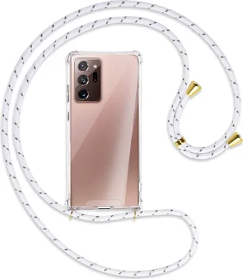 Produktbild von Handykette Backcover-Schutzhülle mit Band (Metall goldfarben) für Samsung Galaxy Note20 Ultra 4G,5G (N985,N986) - weiß/grau
