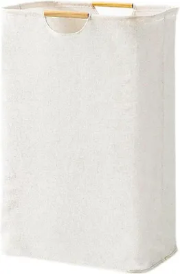 Obrázok produktu pre Béžový košík na bielizeň 39 x 53 x 27 cm s drevenou rukoväťou, cestovný