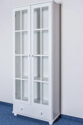 Produktbild von Vitrine Kiefer massiv Vollholz weiß Junco 34 - Abmessungen: 195 x 80 x 35 cm (H x B x T)