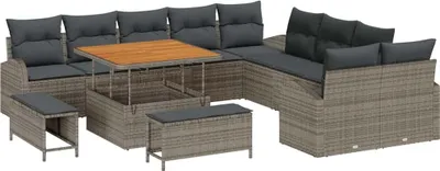 Image de Ensemble de canapés de jardin vidaXL avec coussins, 13 pièces, gris, en polyrotin
