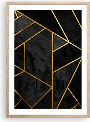 Produktbild von Gerahmtes Poster - Rahmen in heller Eiche - Abstraktion Gold Schwarz - 50x70 cm - Wand Bild - Wanddeko - Wandbilder - Wandposter - Bilderrahmen - Bilder - Kunstdruck - Wandbild - P2NPA50x70-4358