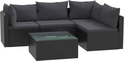 Produktbild von 5-tlg. Garten-Lounge-Set mit Auflagen Poly Rattan Schwarz