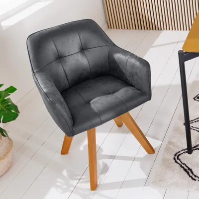 Produktbild von Design Stuhl LOFT antik grau drehbar Gestell aus massivem Buchenholz mit Armlehne