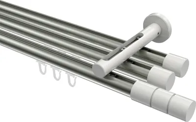 Produktbild von Interdeco Innenlaufstange / Gardinenstange mit Innenlauf Edelstahl-Optik / Weiß, Typ Siteno Elanto (Rillenzylinder), 20 mm Ø 3-läufig, 220 cm