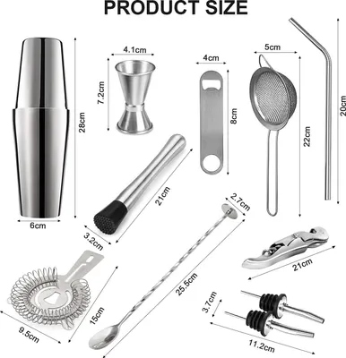 Produktbild von Cocktailshaker Set - Professionelle Baraccessoires - 15-teiliges Set - Edelstahl