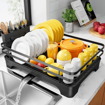Produktbild von Kitsure Abtropfgestell Geschirr mit Besteckhalter,40 x 30,5 x 14 cm,Schwarz