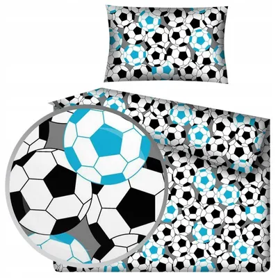 Produktbild von Designpremium Baumwoll-Bettwäsche mit blauen Fußbällen 100x135 cm