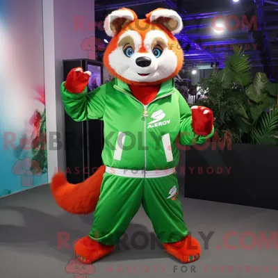 Produktbild von Hellgrüner REDBROKOLY roter Panda Maskottchen Kostüm Charakter gekleidet mit einer Windjacke und Gürtel
