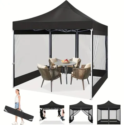 Productafbeelding van Vouwpaviljoen 3x3 Meter - Vouwtent - Partytent - Tuinpaviljoen - Klaptent - Zwart - Muskietennet