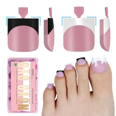 Image de Ongles artificiels "French Tips" noir et blanc, mélange de 240 pièces, 15 tailles différentes