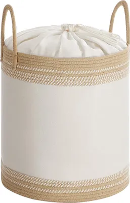 Immagine prodotto di Cesto per la biancheria da 60 litri – Cesto per il bucato – Contenitore per la biancheria – Bianco e marrone – 41 x 41 x 46 cm